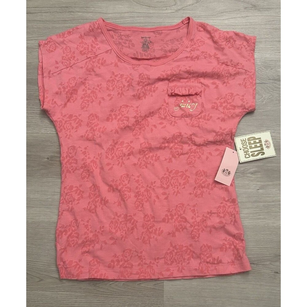 Juicy Couture Pink floral sleep shirt summer fling raglan tee small new